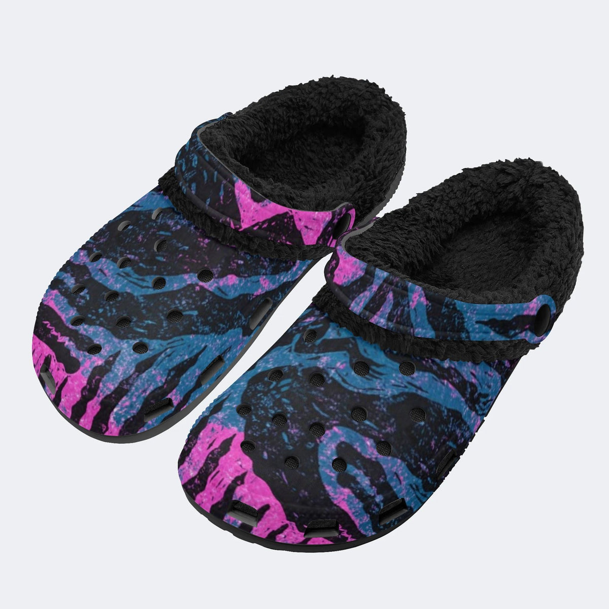 Dark Zebra Stripe - Fur Lined Slippers/Sandals