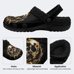Golden Flame Skull‑Fur Lined Slippers Sandals