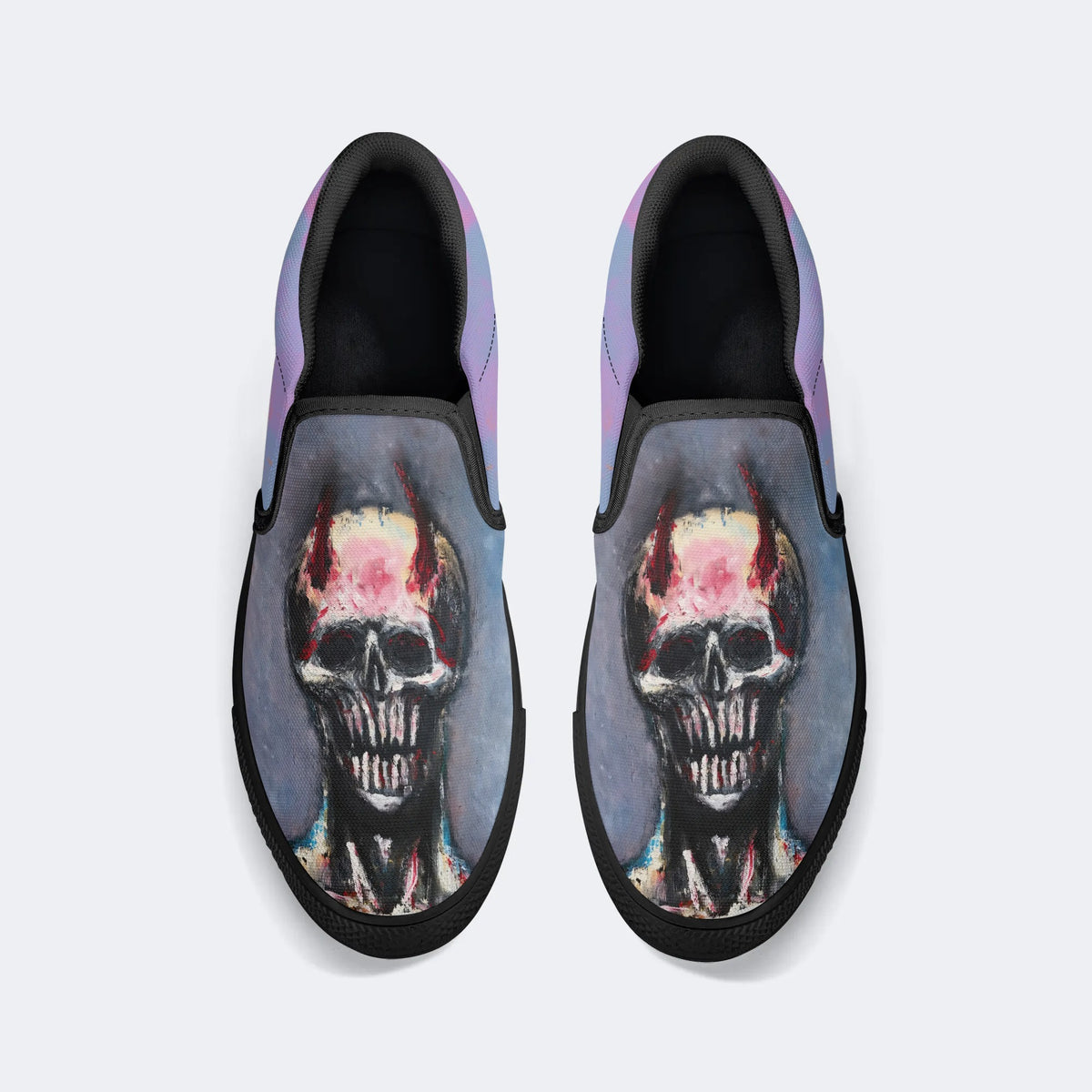 Unisex Demon Skeleton Graffiti Print - Slip On Shoes