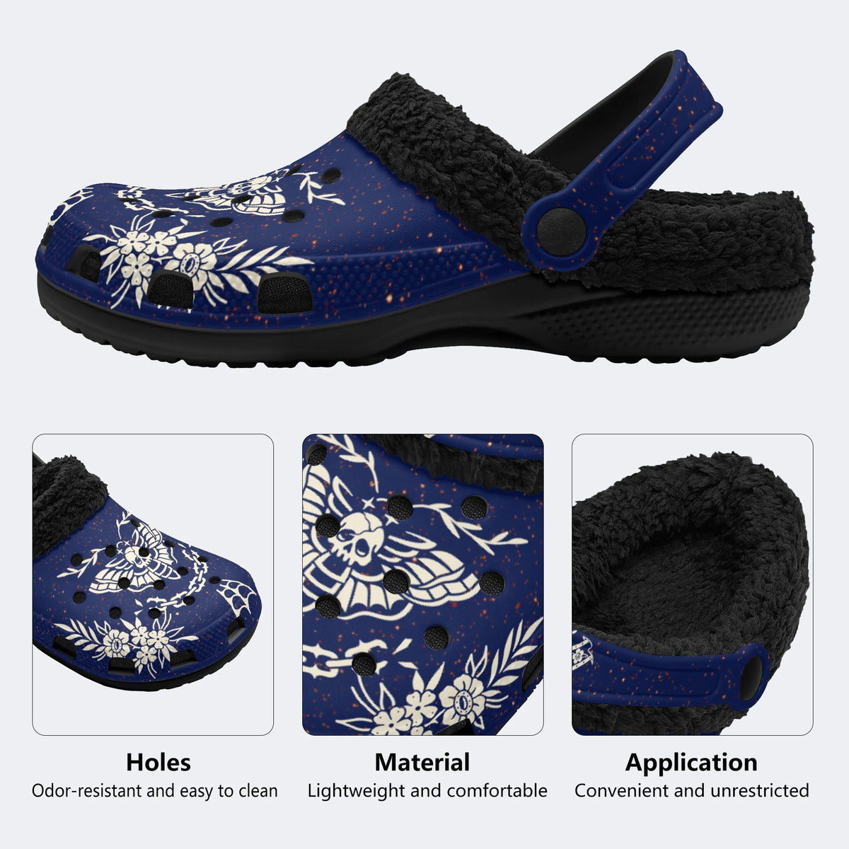 Death Moth Vintage Print - Fur Lined Slippers/Sandals