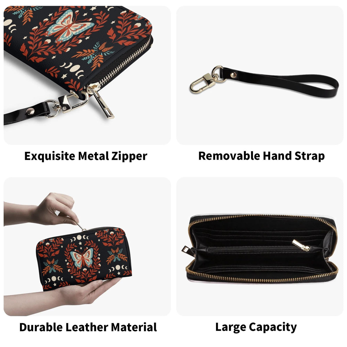 Moth And Leaf Print - Leather Wallet