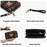 Moth And Leaf Print - Leather Wallet