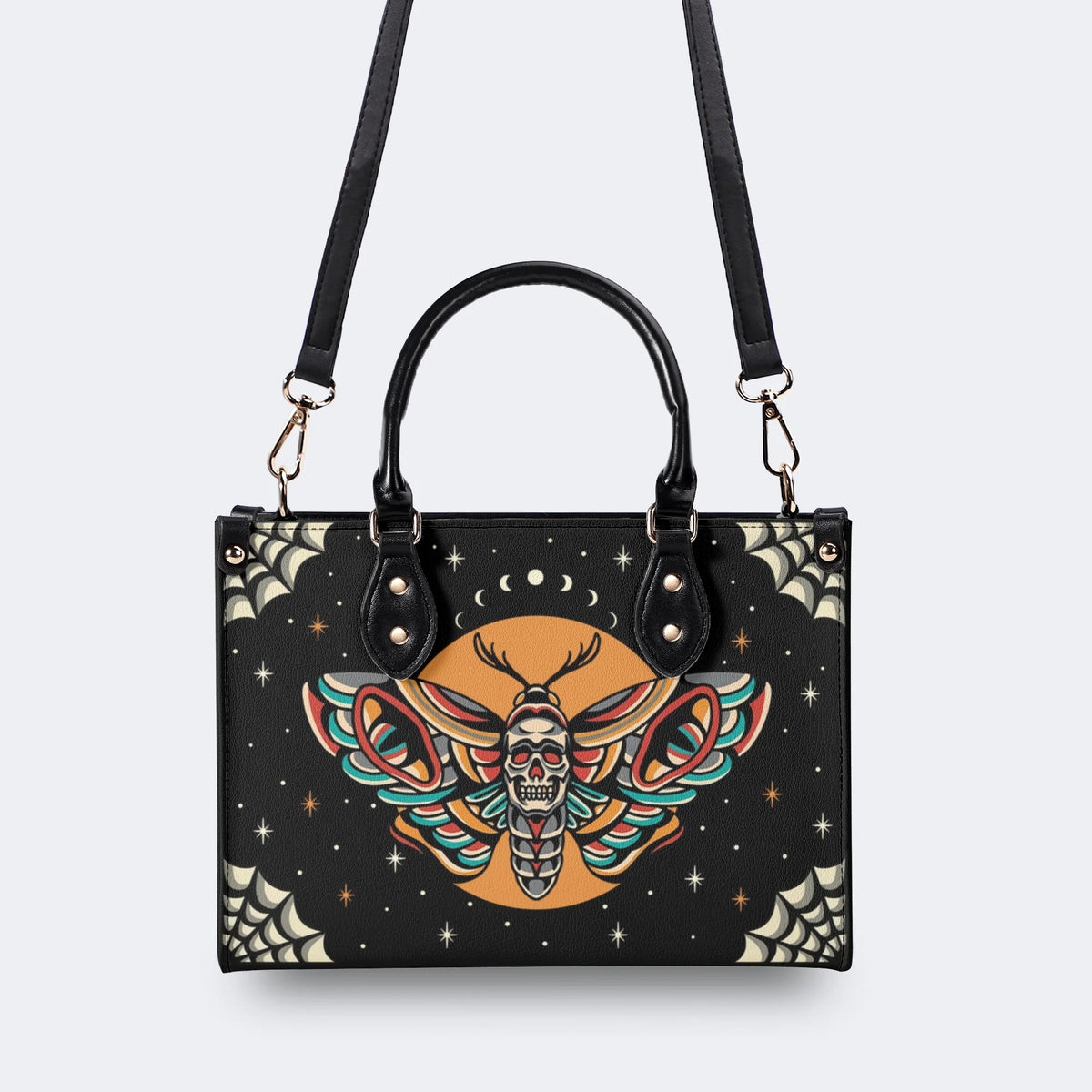 Old School Death Moth Vintage Print - Leather Handbag