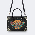 Old School Death Moth Vintage Print - Leather Handbag