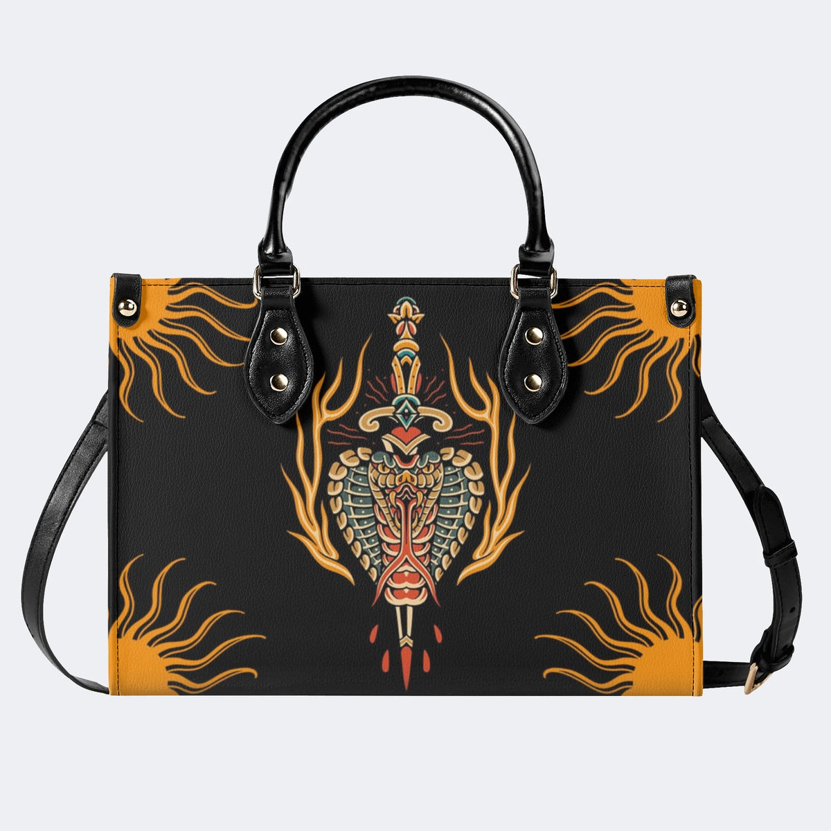 Horror Sword Snake Print - Leather Handbag