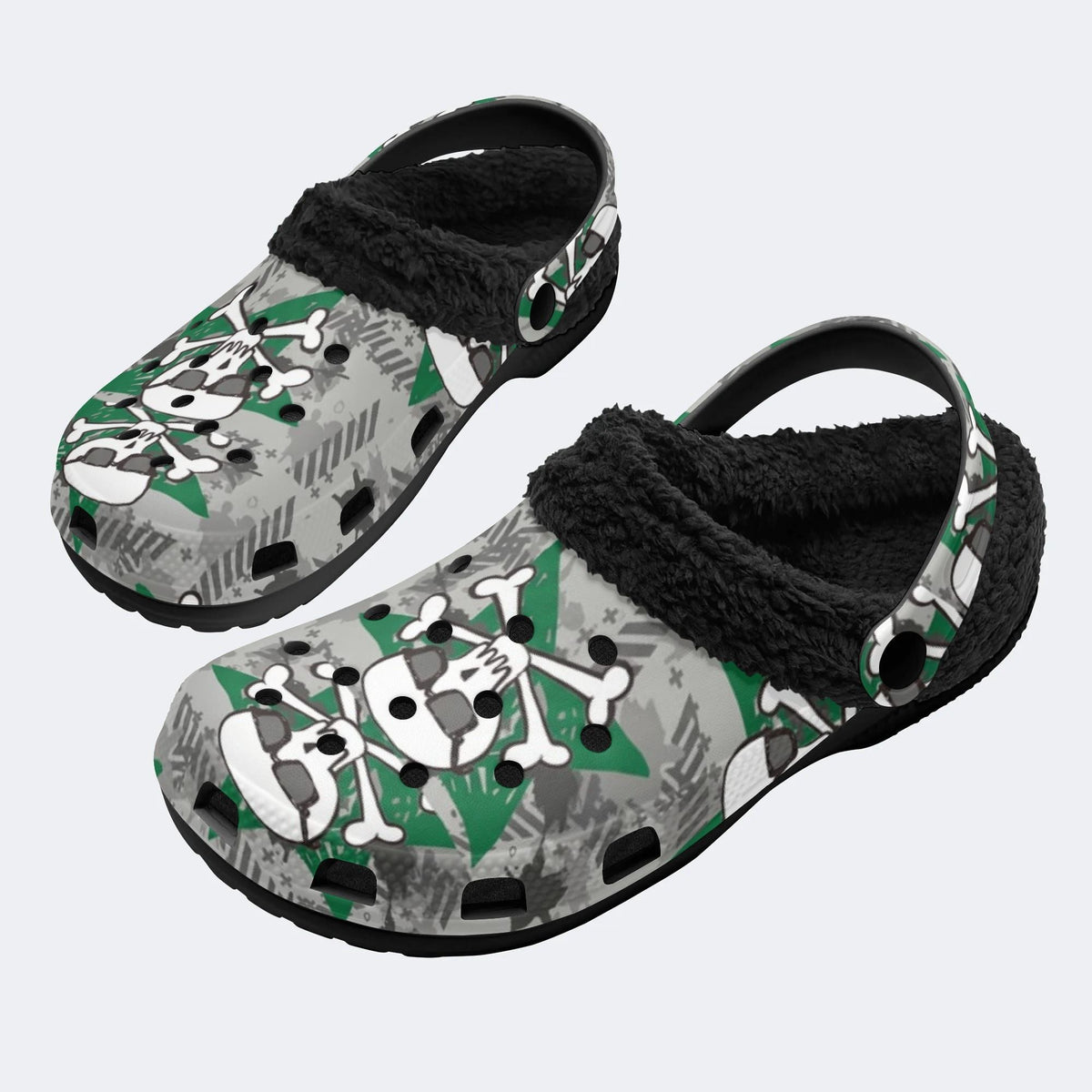 Gothic Camo Skull - Fur Lined Slippers/Sandals