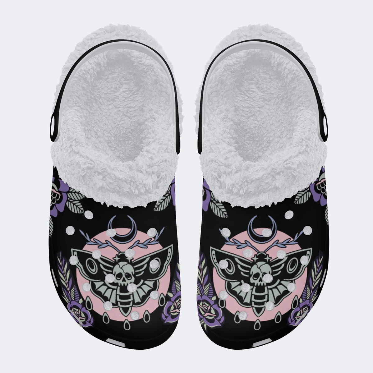 Unisex Death Moth Art Print - Fur Lined Slippers/Sandals