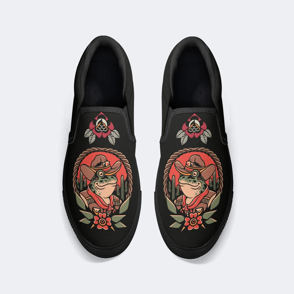 Cowboy Frog Print - Slip On Shoes