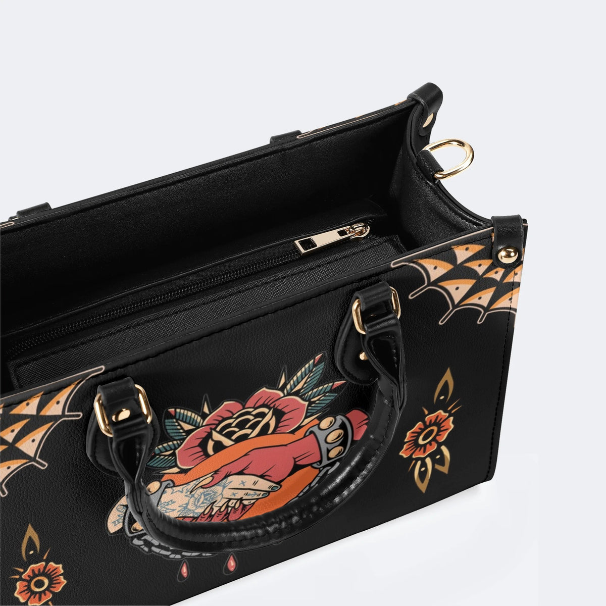 Shake Hands Print - Leather Handbag