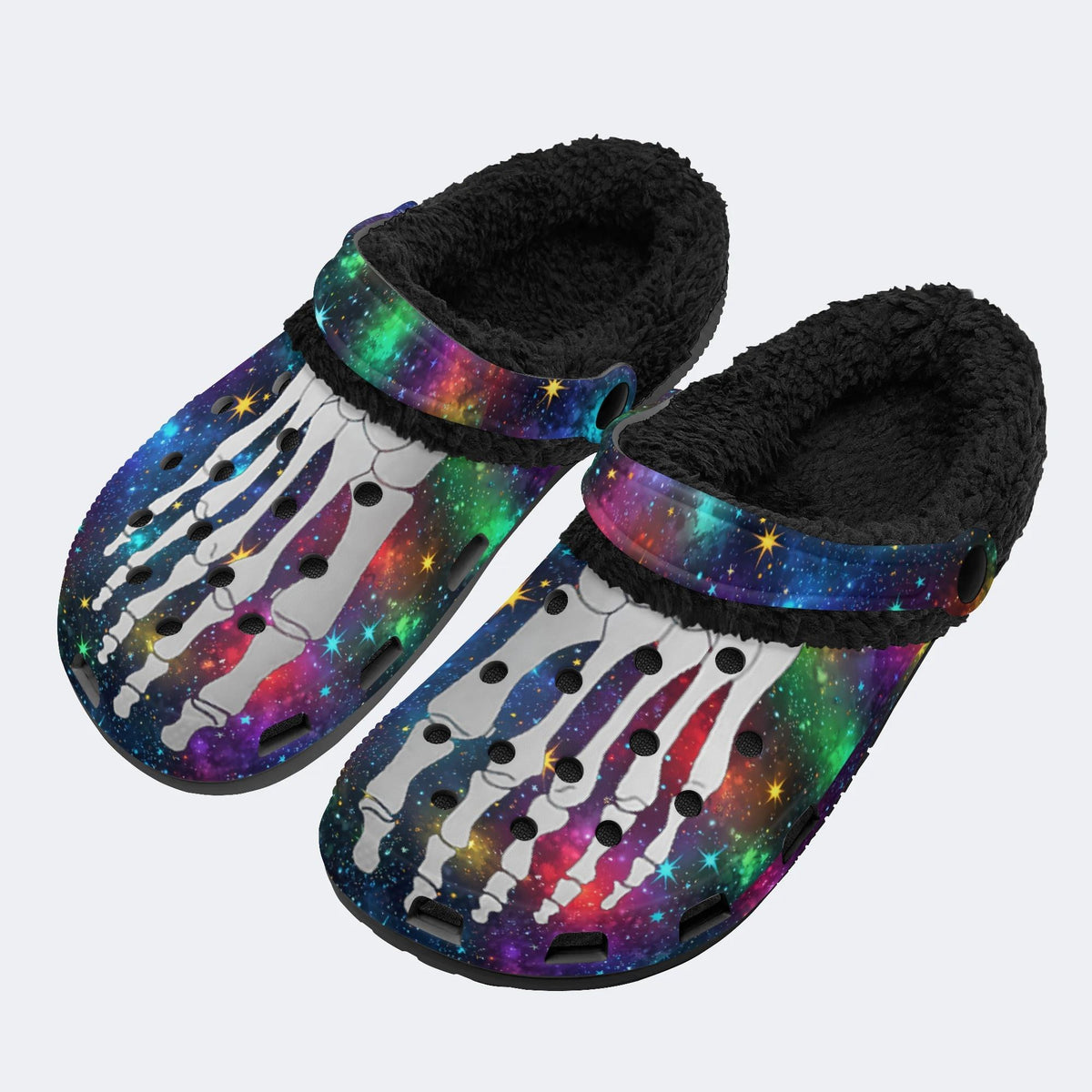 Cosmic Star Toe Bone Print - Fur Lined Slippers/Sandals