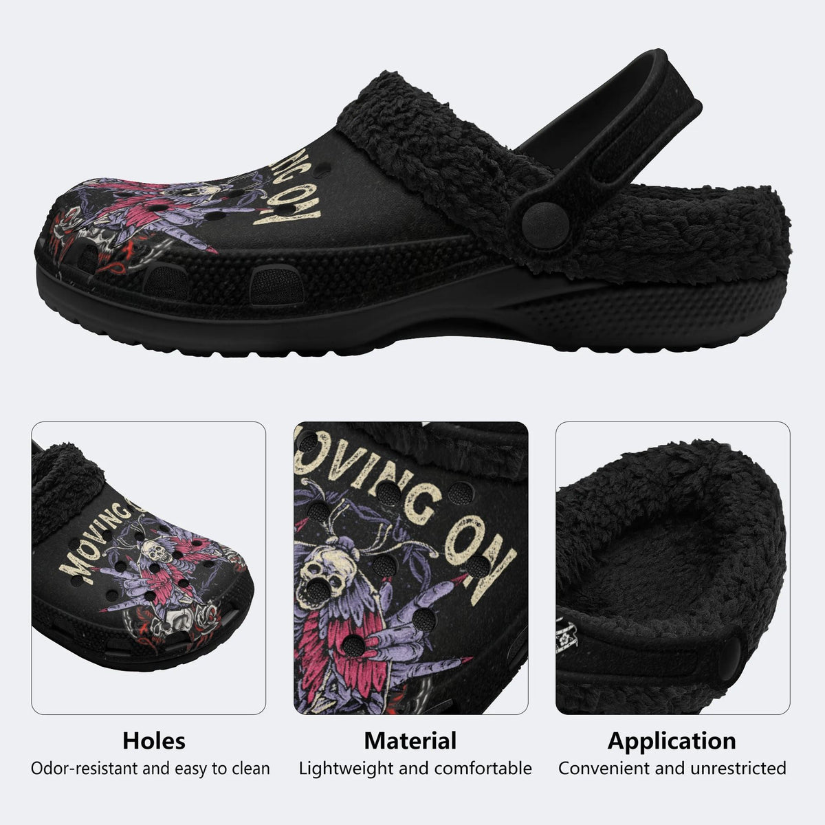 Skull Gothic Print - Fur Lined Slippers/Sandals