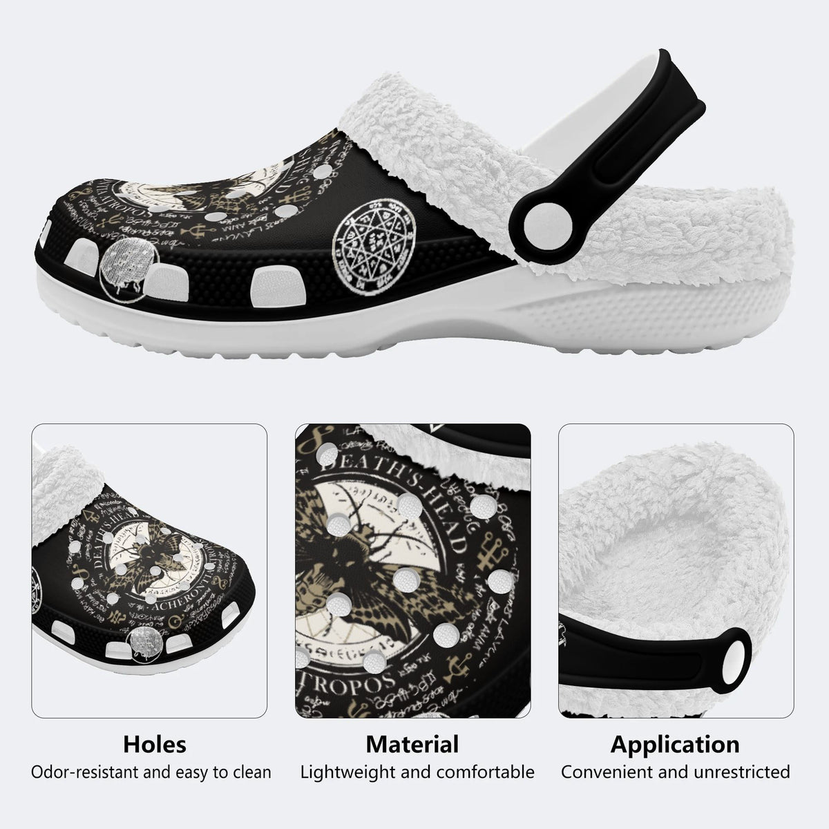 Mystical Moth Print - Fur Lined Slippers/Sandals