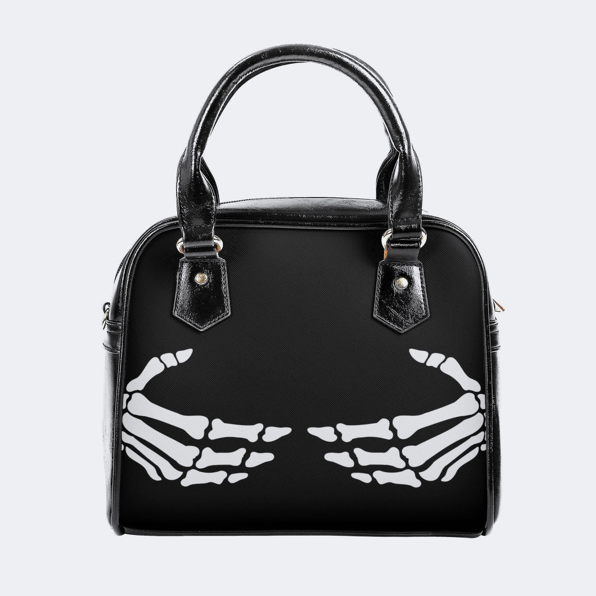 Skeleton Hands Print - Leather Shoulder Handbag