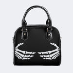 Skeleton Hands Print - Leather Shoulder Handbag