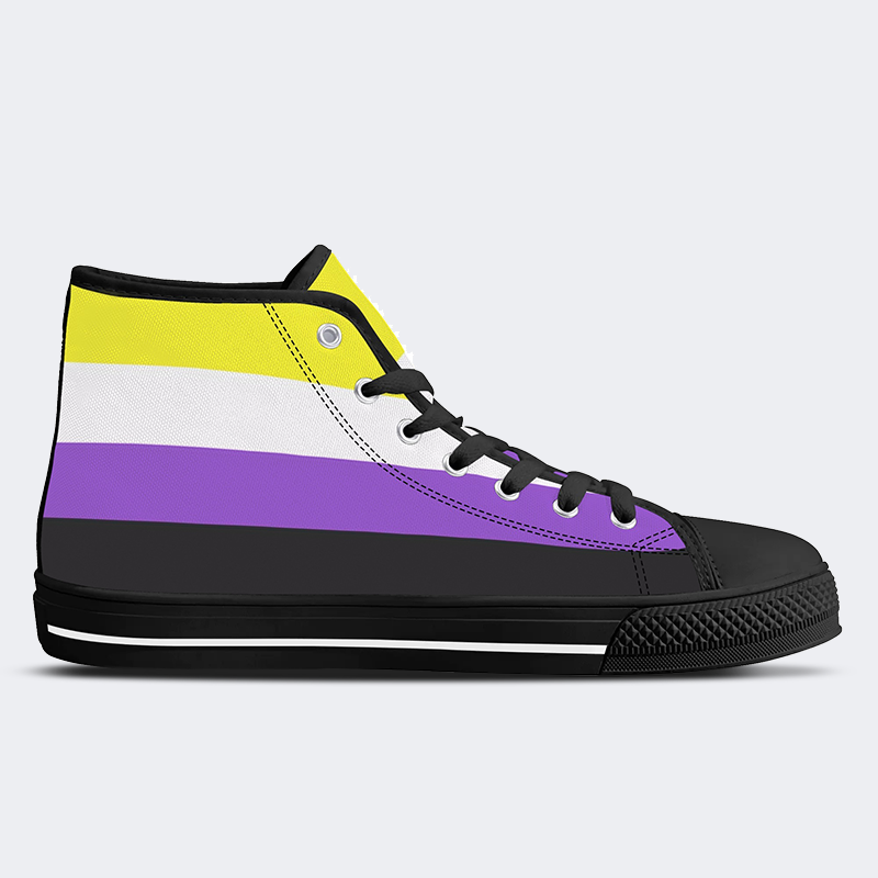 Nonbinary Pride Flag High Top Canvas Shoes