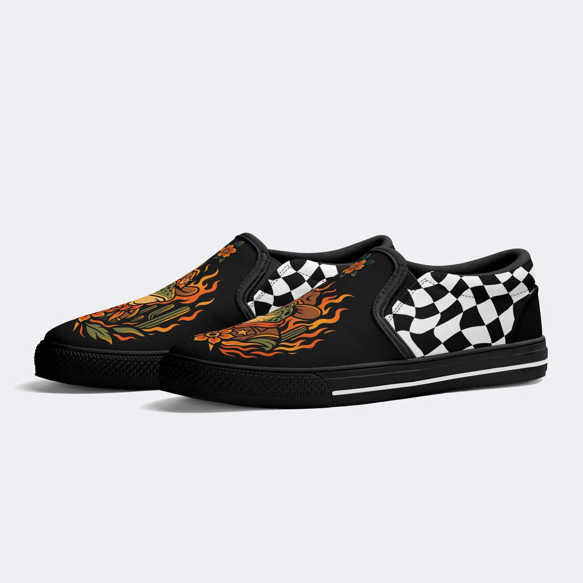 Flame Cowboy Frog Print - Slip On Shoes