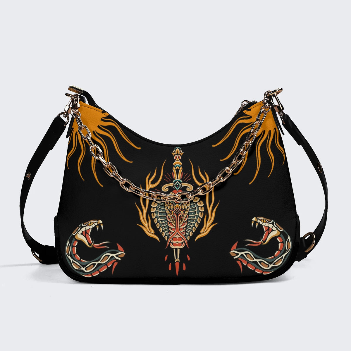 Horror Sword Snake Print - Leather Crossbody Bag