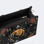 Dark Retro Moon Cat And Moth Print - Leather Handbag