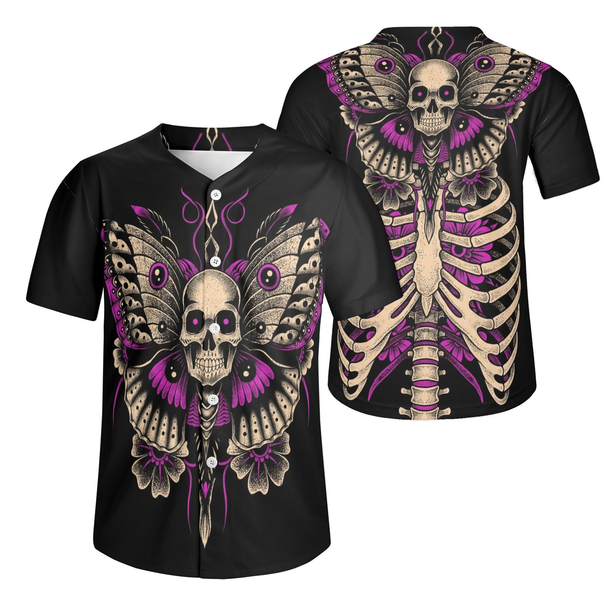 Dark Moth Skull - Men's Short Sleeve Baseball Jersey