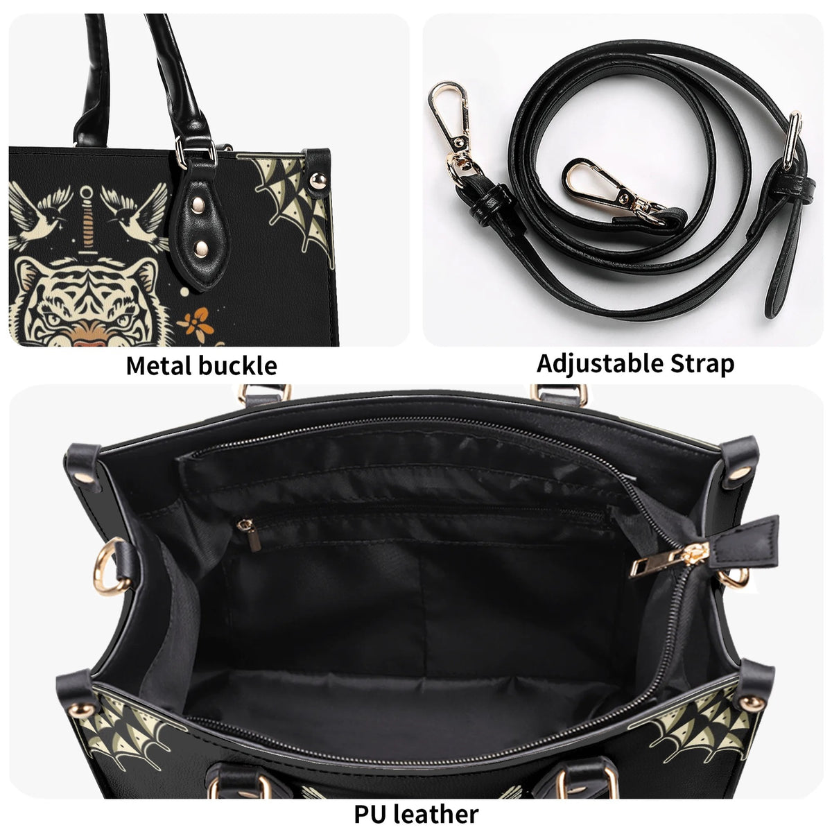 Vintage Tiger Art Print - Leather Handbag
