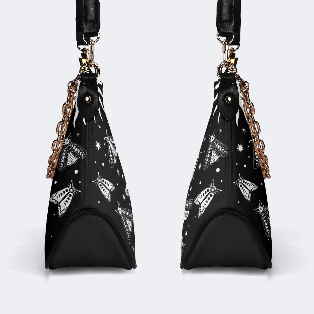 Vintage Dark Moth Print - Leather Crossbody Bag
