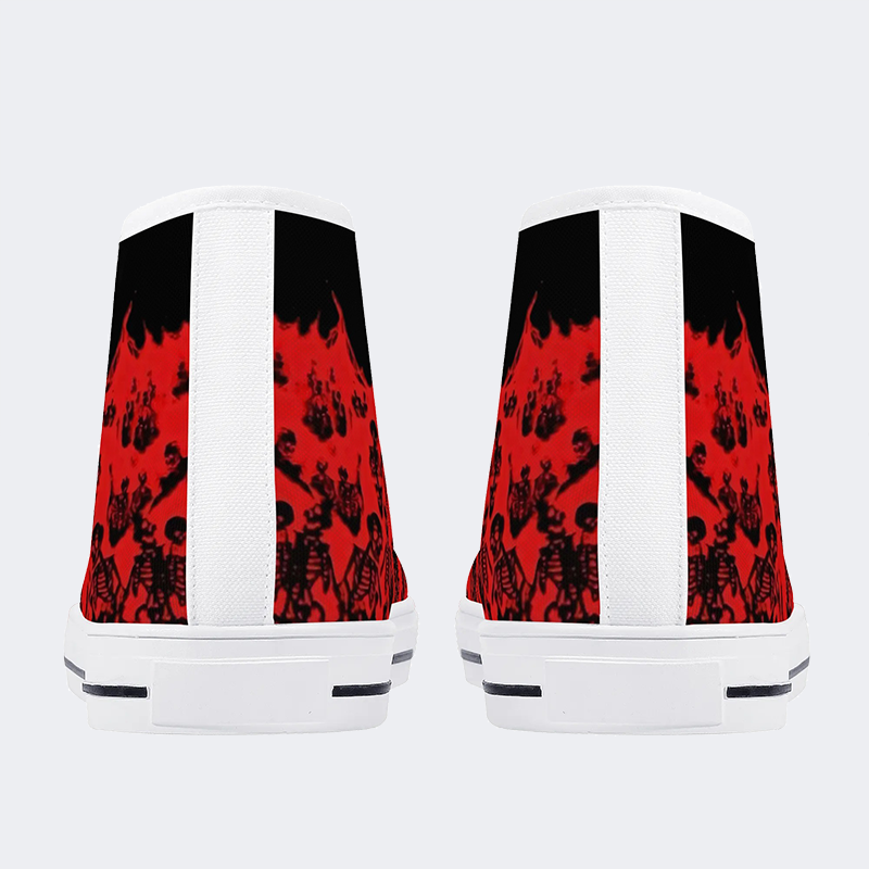 Unisex Fire Skull Print - High Top Canvas