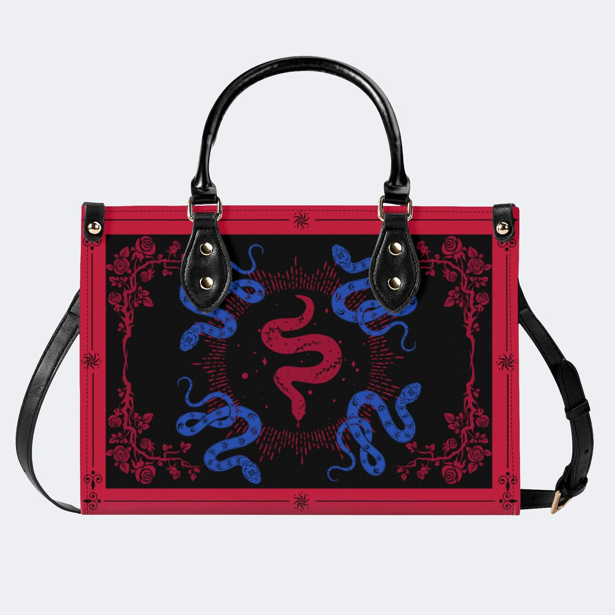 Red Snake As The Center - Leather Handbag