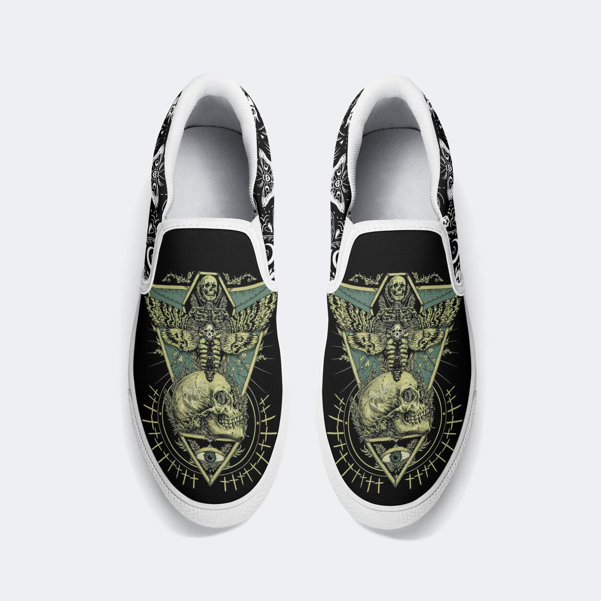 Unisex Death Moth&Skull Print - Slip On Shoes