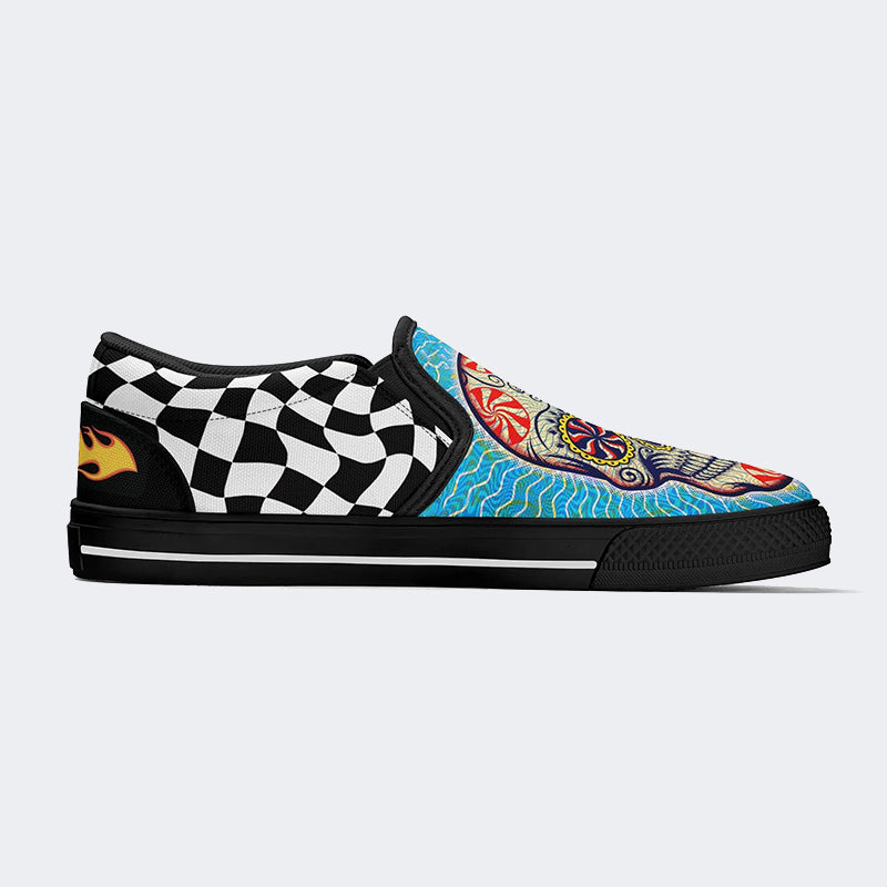 Unisex Skull Graffiti Art Print - Slip On Shoes