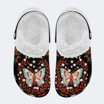 Moth And Leaf Print - Fur Lined Slippers/Sandals