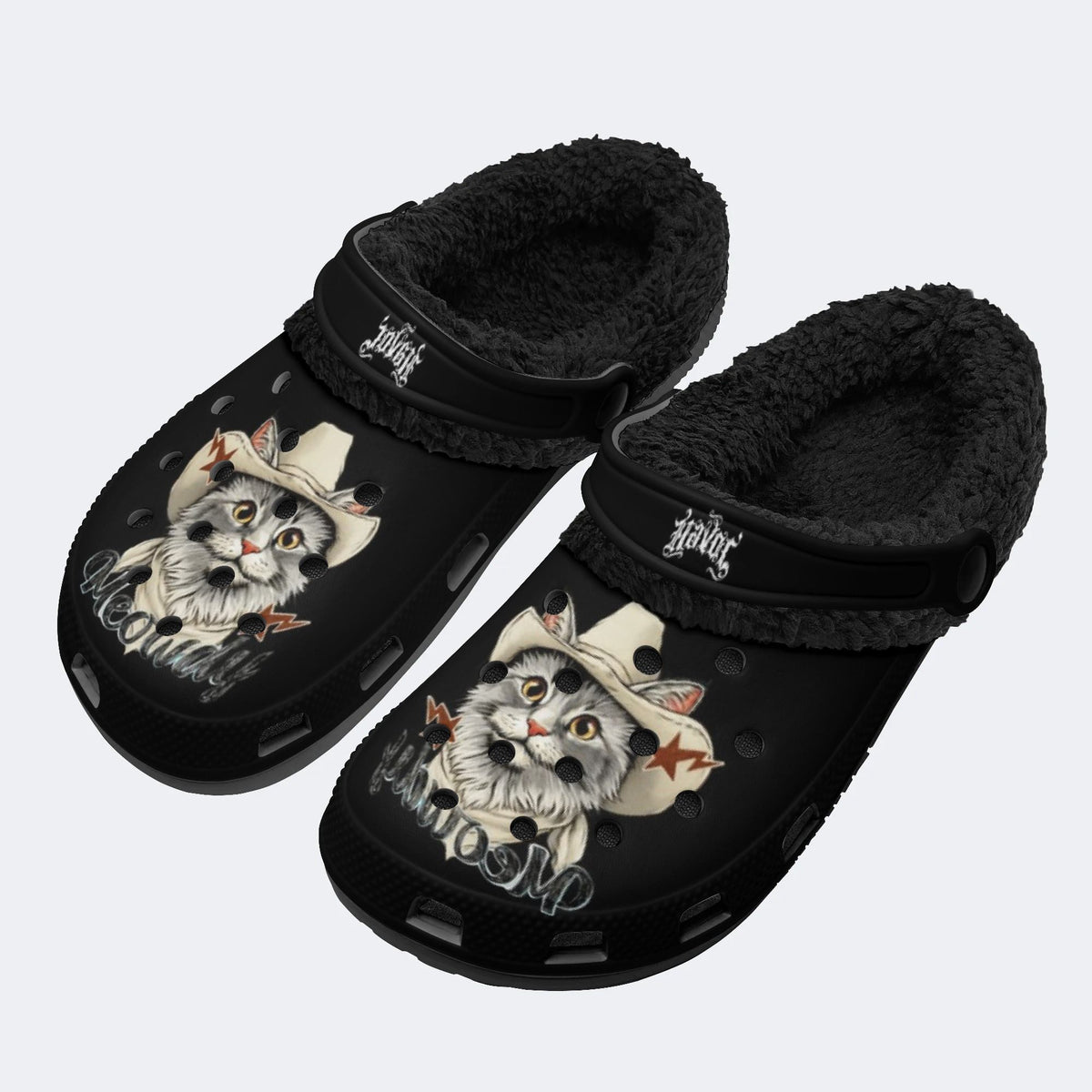 Western Cowboy Cat - Fur Lined Slippers/Sandals