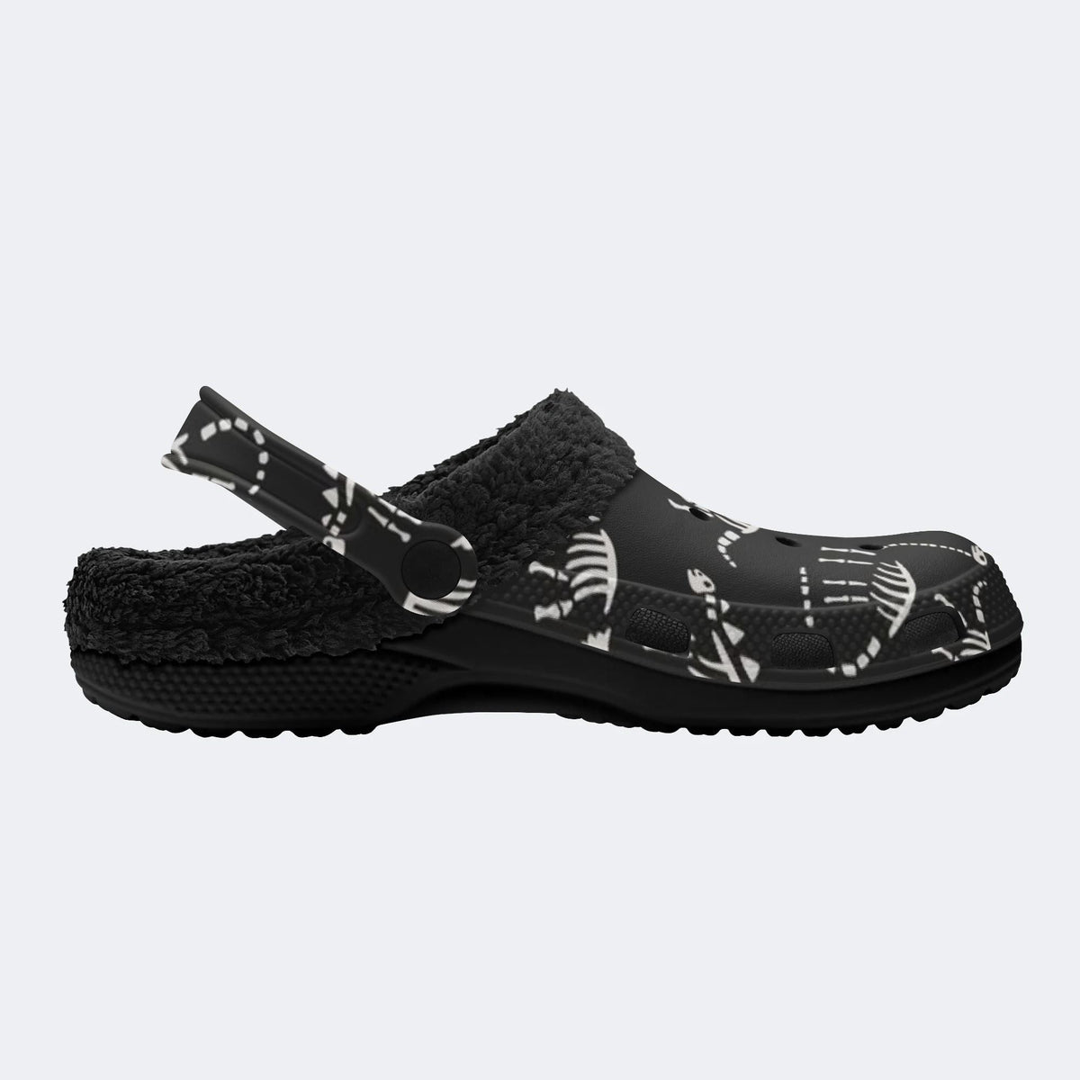 Black Dinosaur Fossil - Fur Lined Slippers/Sandals