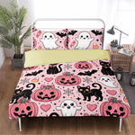 Kawaii Halloween Cat Art - Three Piece Bedding Set
