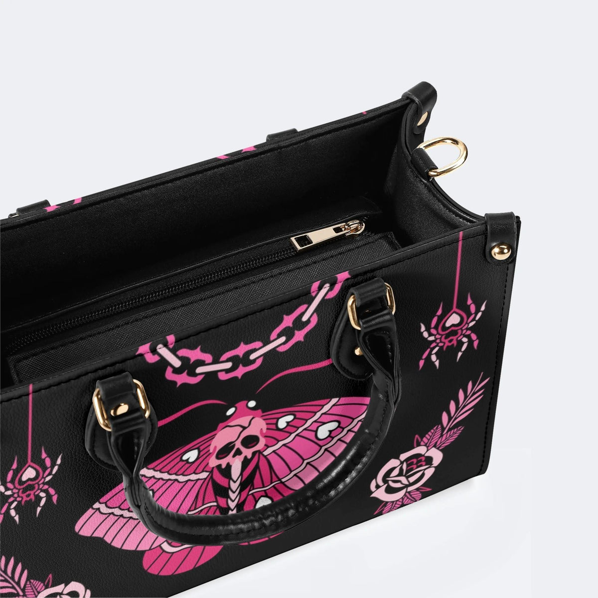 Pink Death Moth Print - Leather Handbag