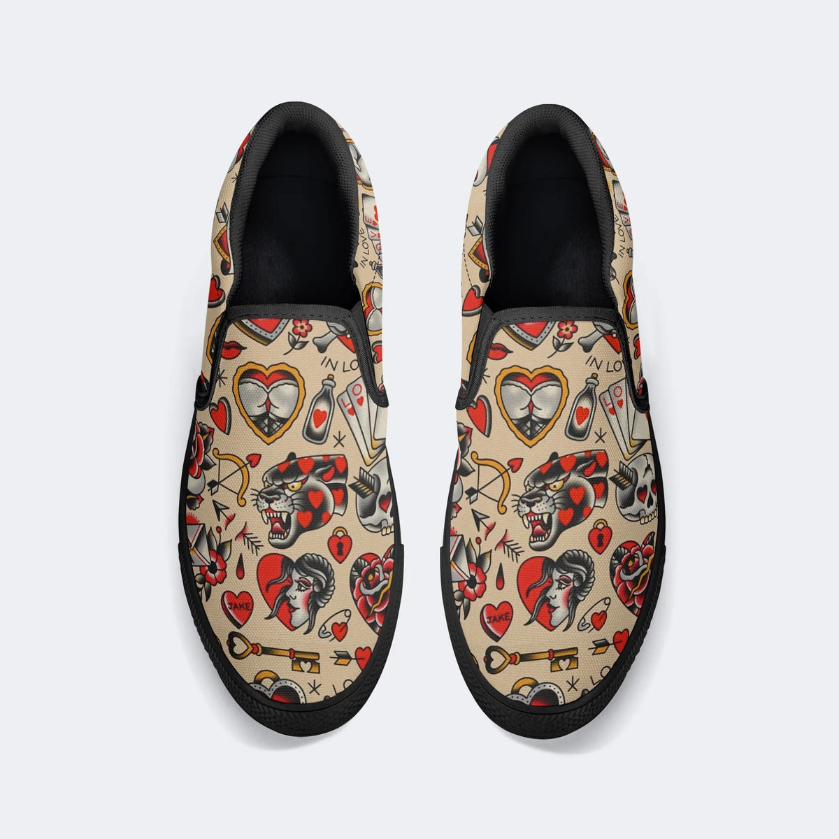 Red Love Heart - Slip On Shoes