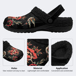 Old School Flowers Kiss Tattoo Print - Fur Lined Slippers/Sandals