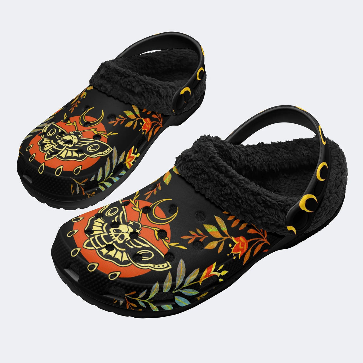 Death Moth Leaf Print - Fur Lined Slippers/Sandals
