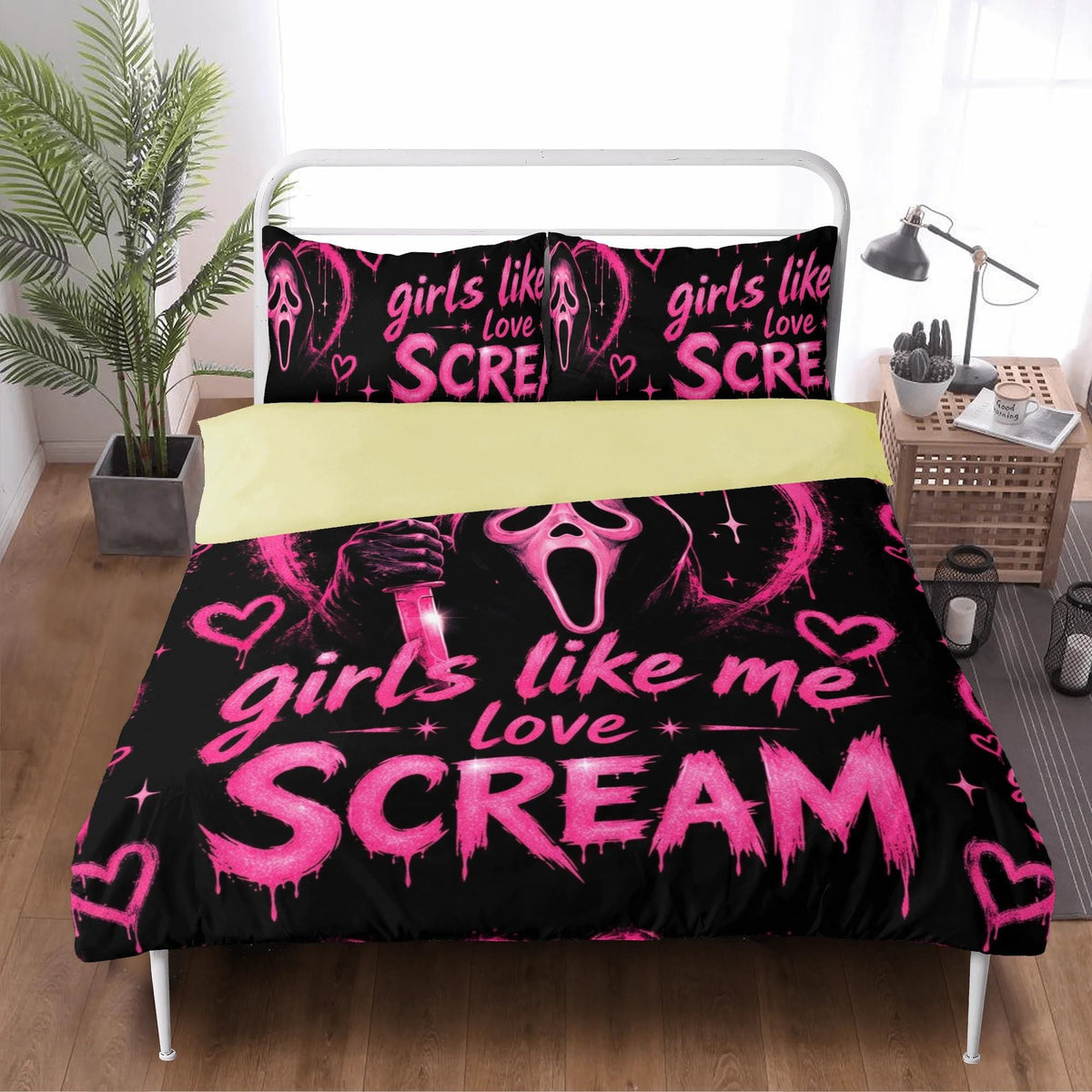 Pink Ghostface Scream Print - Three Piece Bedding Set