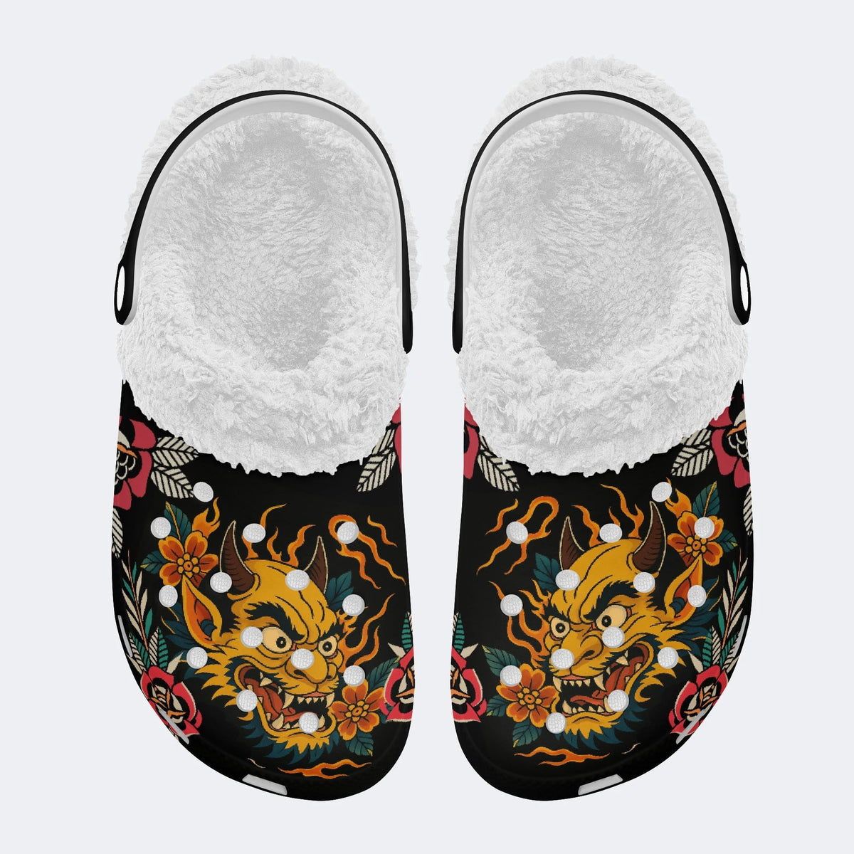 Monster Head Print - Fur Lined Slippers/Sandals
