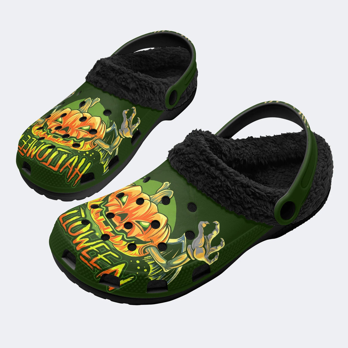 Evil Pumpkin Skeleton - Fur Lined Slippers/Sandals