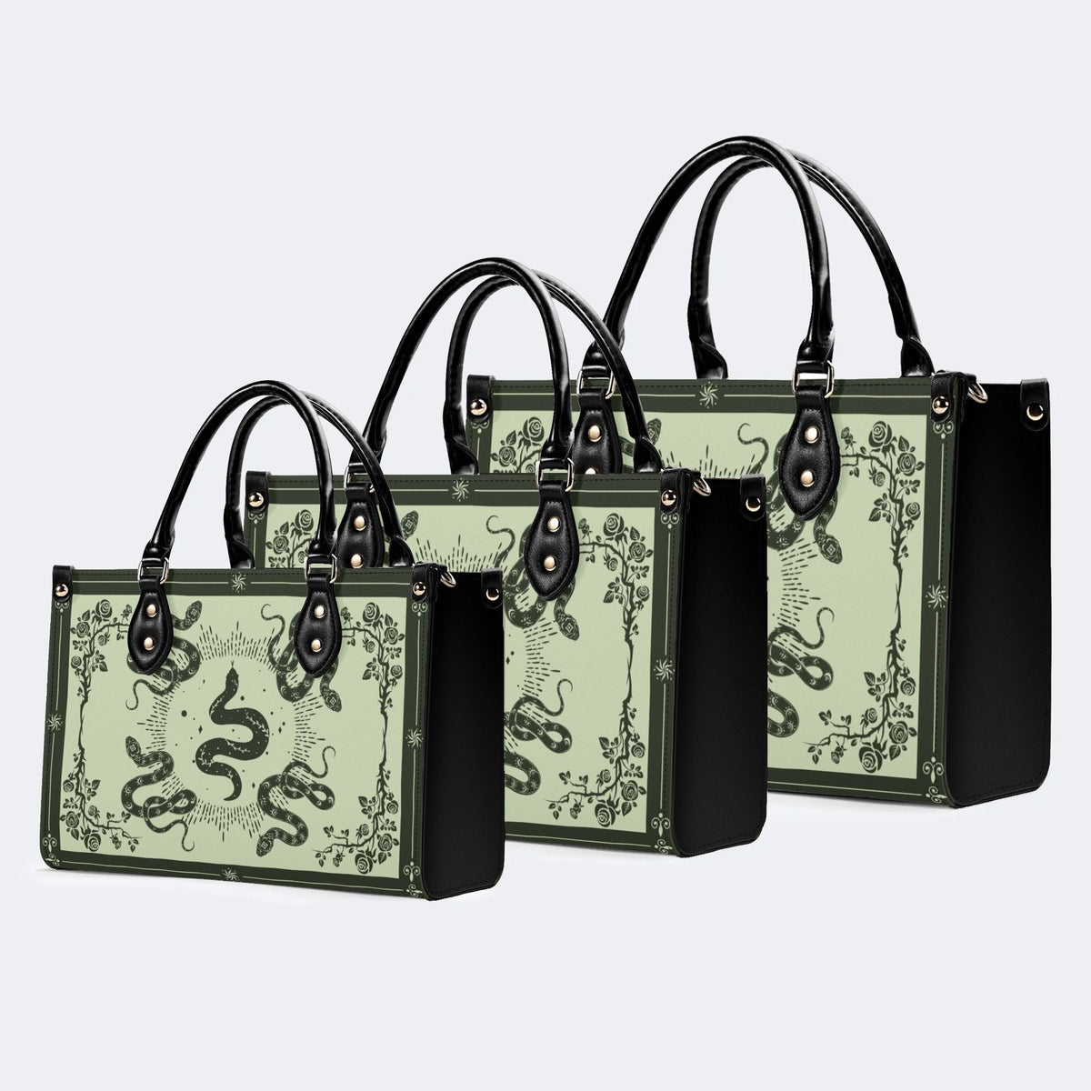 Inscribed Viper Print - Leather Handbag
