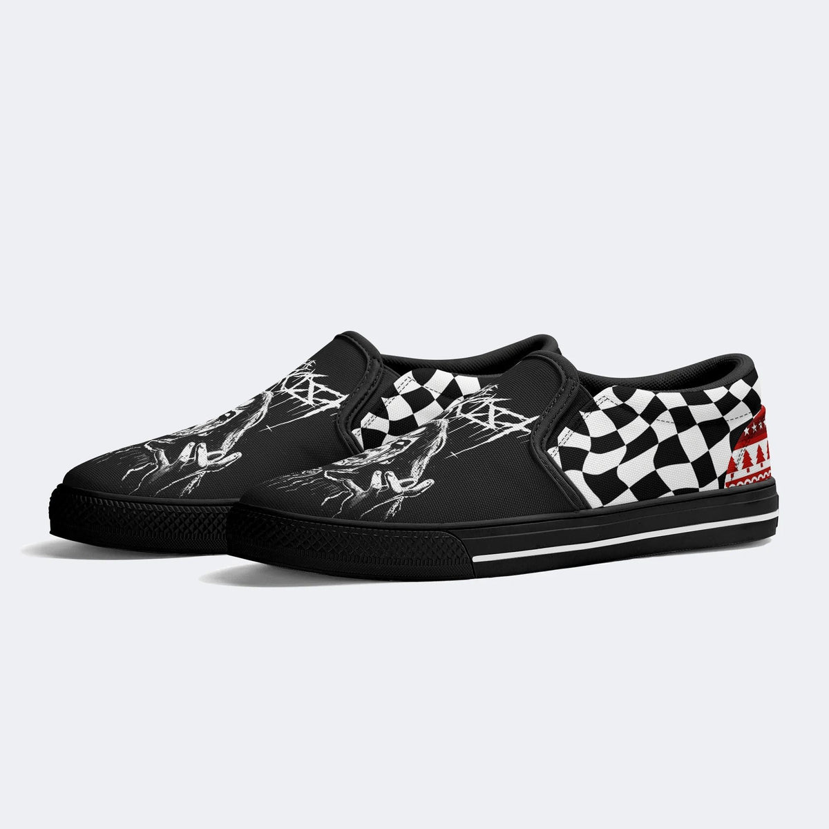 Unisex Black Metal Pinhead Print - Slip On Shoes