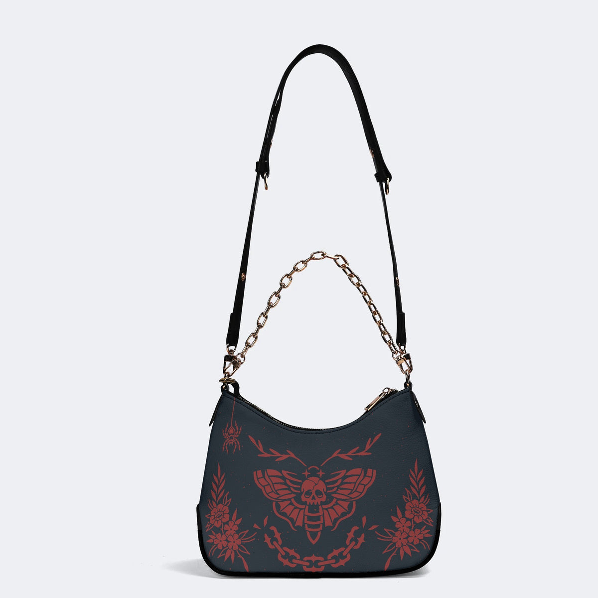 Classic Red Death Moth Vintage Print - Leather Crossbody Bag