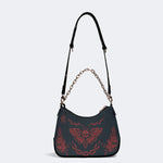 Classic Red Death Moth Vintage Print - Leather Crossbody Bag