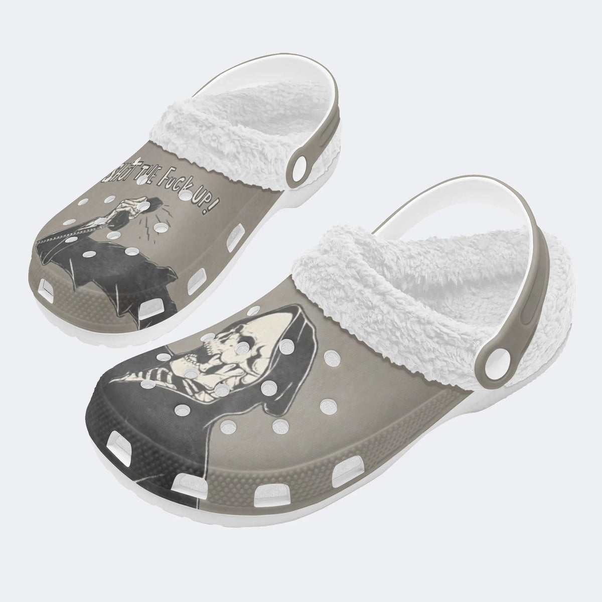 Unisex Skull Print - Fur Lined Slippers