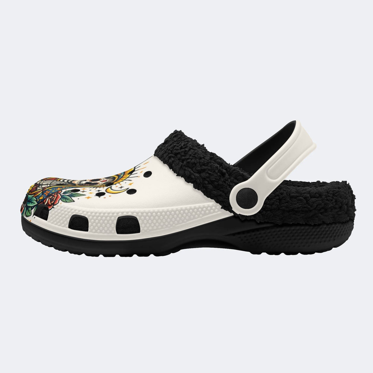 Gothic Santa Muerte Skull Rose - Fur Lined Slippers/Sandals