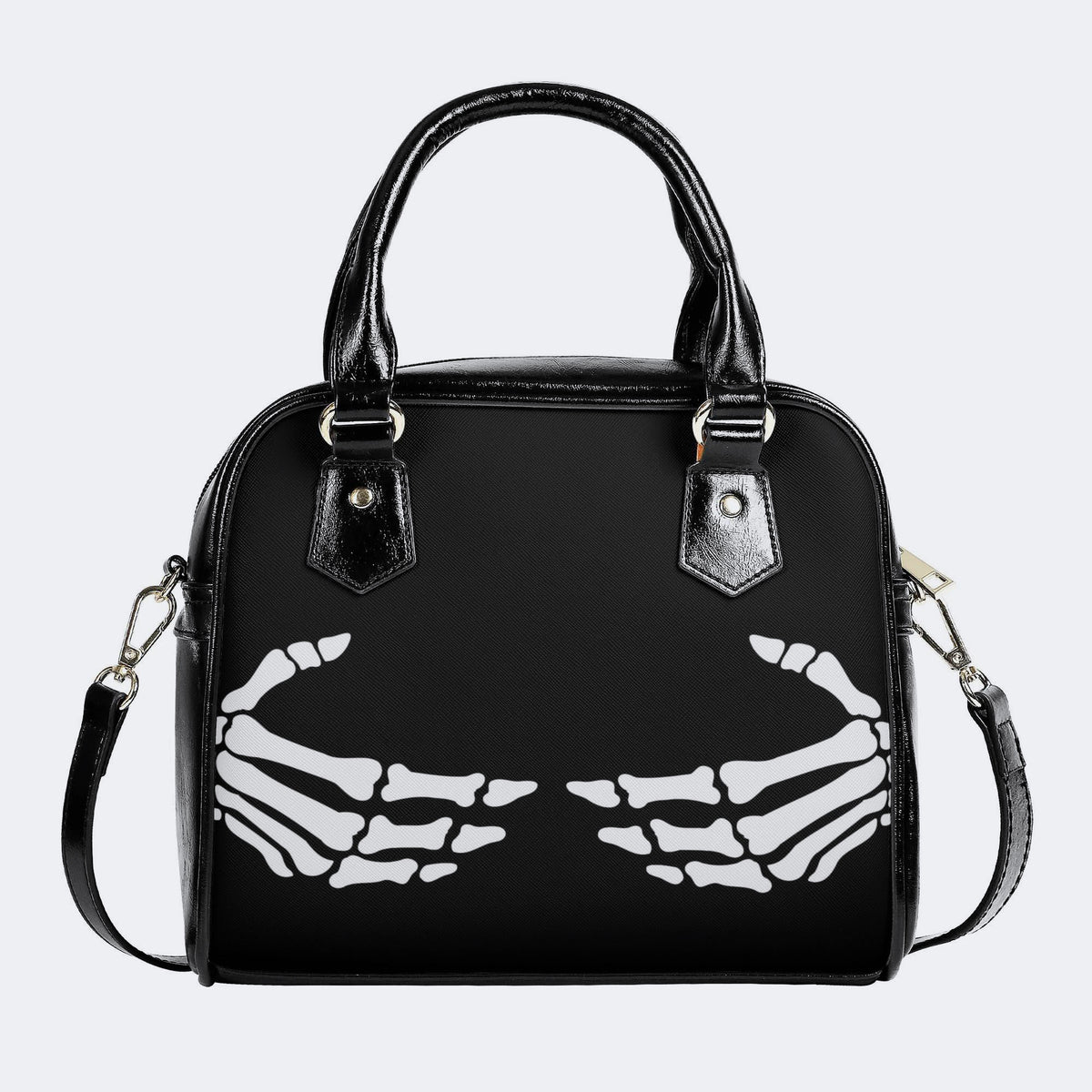 Skeleton Hands Print - Leather Shoulder Handbag