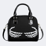 Skeleton Hands Print - Leather Shoulder Handbag