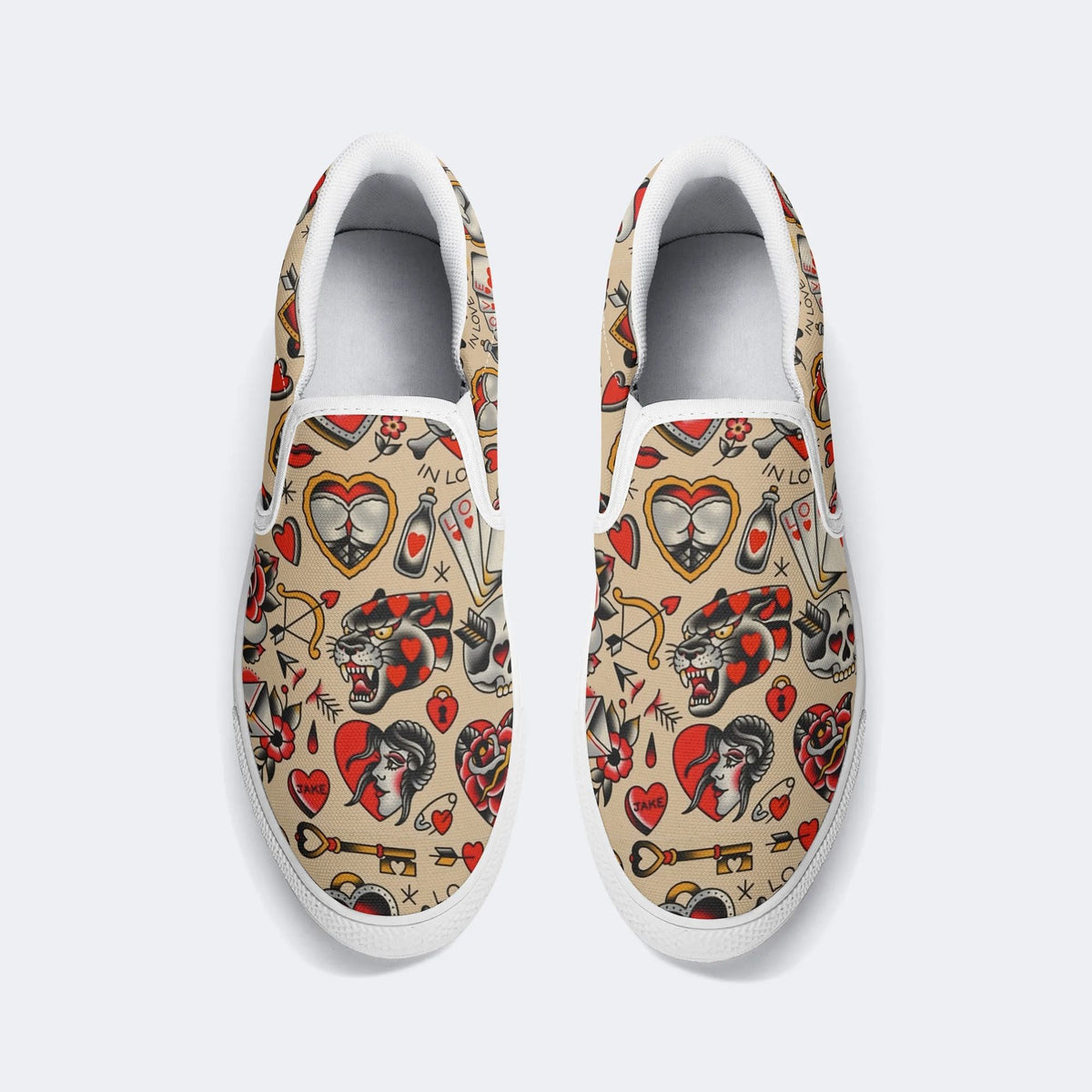 Red Love Heart - Slip On Shoes