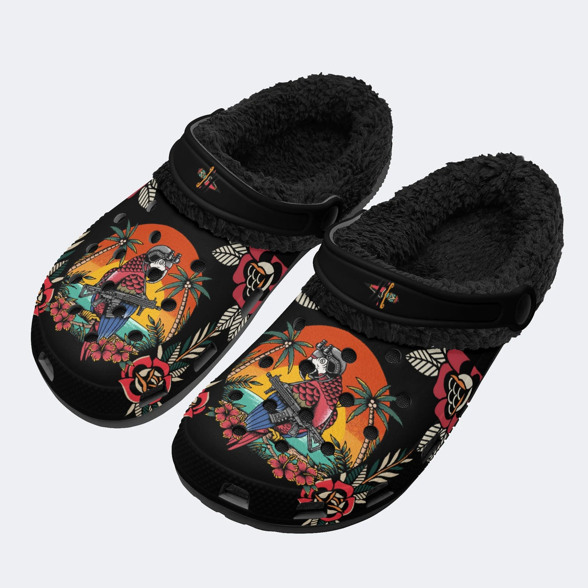 Tactical Parrot Print - Fur Lined Slippers/Sandals